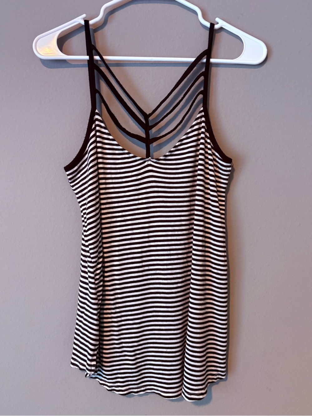 Glitz Large Black White Striped Cage Neck Strappy Cami Tank Top Large L